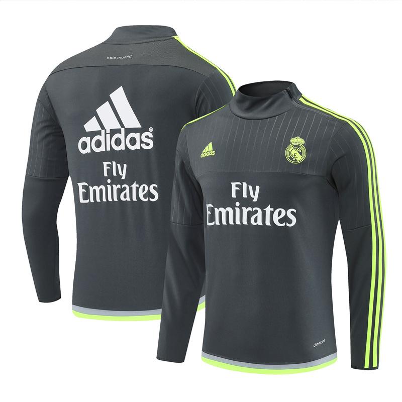 Retro 15/16 Real Madrid Dark Grey Half Zipper Jacket+Long Pants