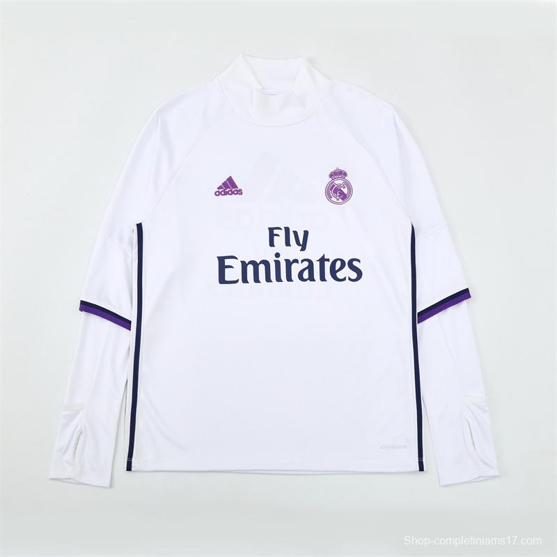 Retro 16/17 Real Madrid White Half Zipper Jacket+Long Pants
