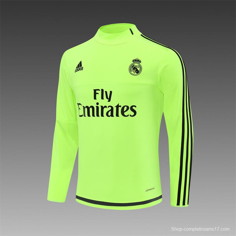 Retro 15/16 Real Madrid Fluorescent Green Half Zipper Jacket+Long Pants