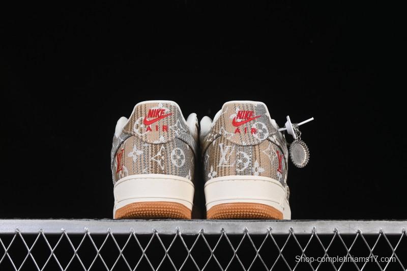 Nike Air Force 1 '07 Low LV Collaboration Grey Brown Floral Canvas Casual Sneakers - DF0188-076