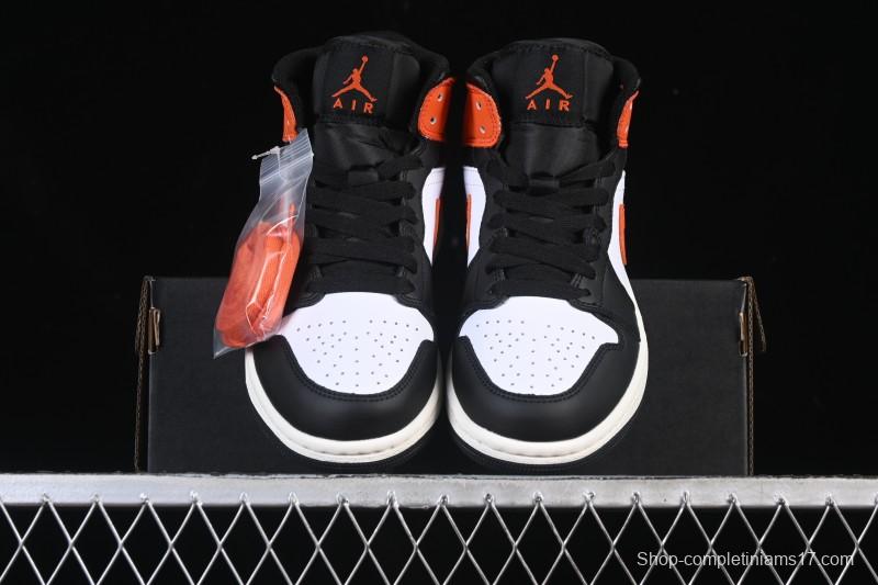 Nike Air Jordan 1 Mid AJ1 Mid-Top Casual Sneakers with Black White Orange Design - DQ8426-801