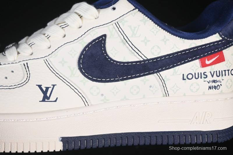 Nike Air Force 1 '07 Low LV Collaboration Print Light Blue Swoosh Casual Sneakers - MZ9588-817