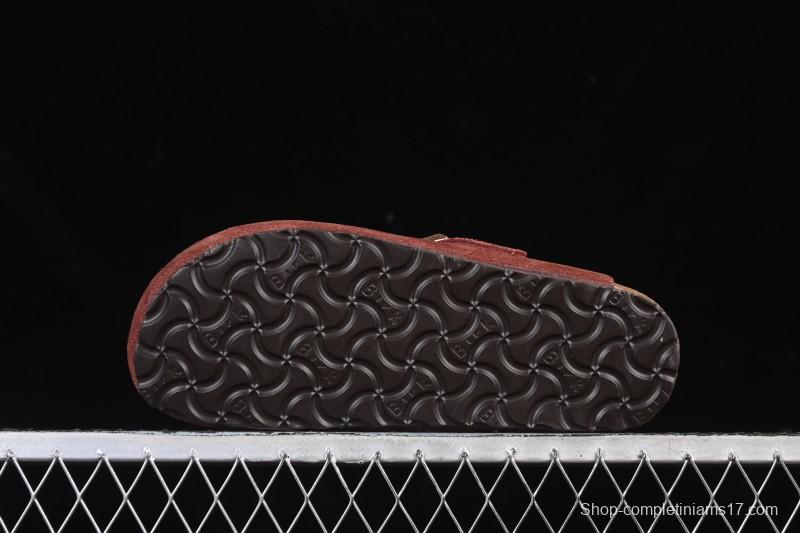 Birkenstock Sandals Series with Soft Leather Upper and Cork Rubber Midsole - Red Wine