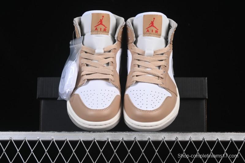 Nike Air Jordan 1 Mid AJ1 White Wheat Mid-Top Casual Sneakers - DQ8426-200