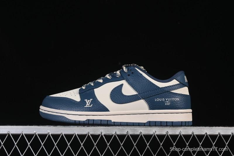 Nike SB Dunk Low LV Collaboration Light Gray Navy Blue High-End Custom Low-Top Casual Skate Shoes - SC0601-477