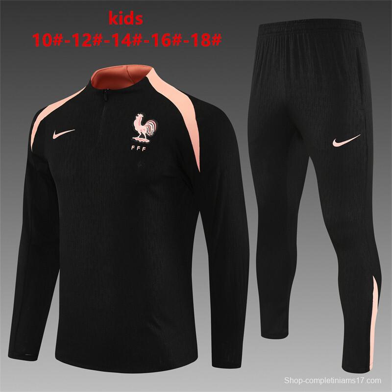 Player Version 25/26 Kids France Black Half Zipper Jacket+Long Pants