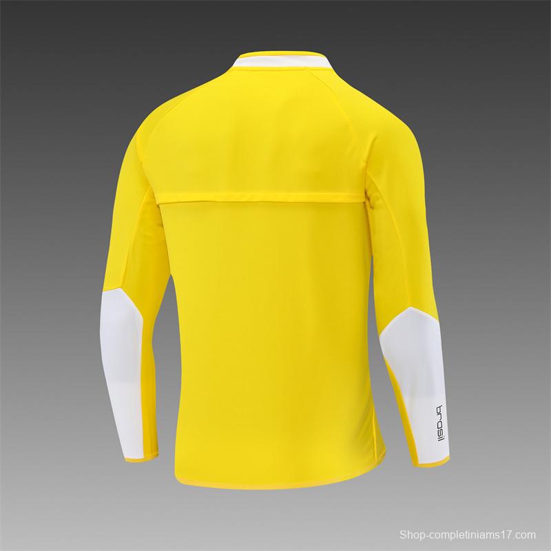 2002 Brazil Yellow Half Zipper Jacket+Long Pants