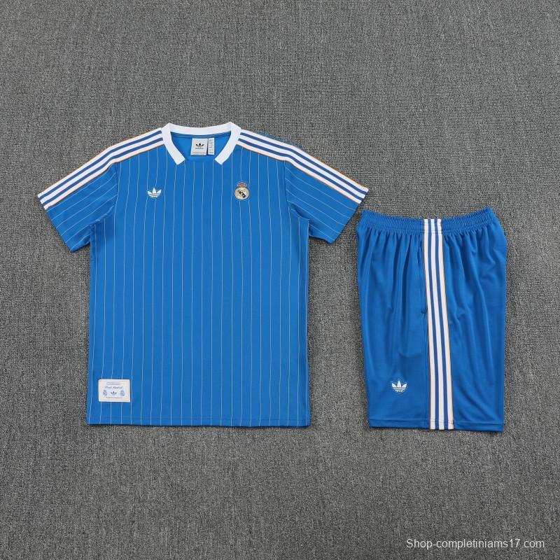 25/26 Real Madrid Adidas Original Blue Short Sleeve Jersey+Shorts
