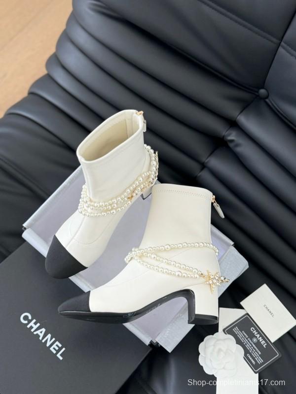 Chanel 2025/SS Haute Couture Pearl Collection Mary Jane Ankle Boots - LY00360