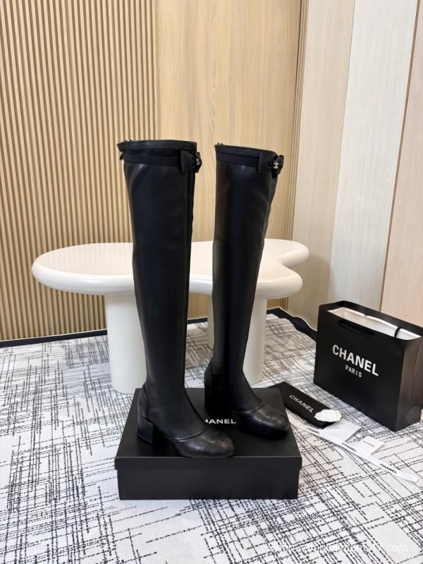 Chanel Classic Chunky Heel Back Zipper Long Boots - LY00360