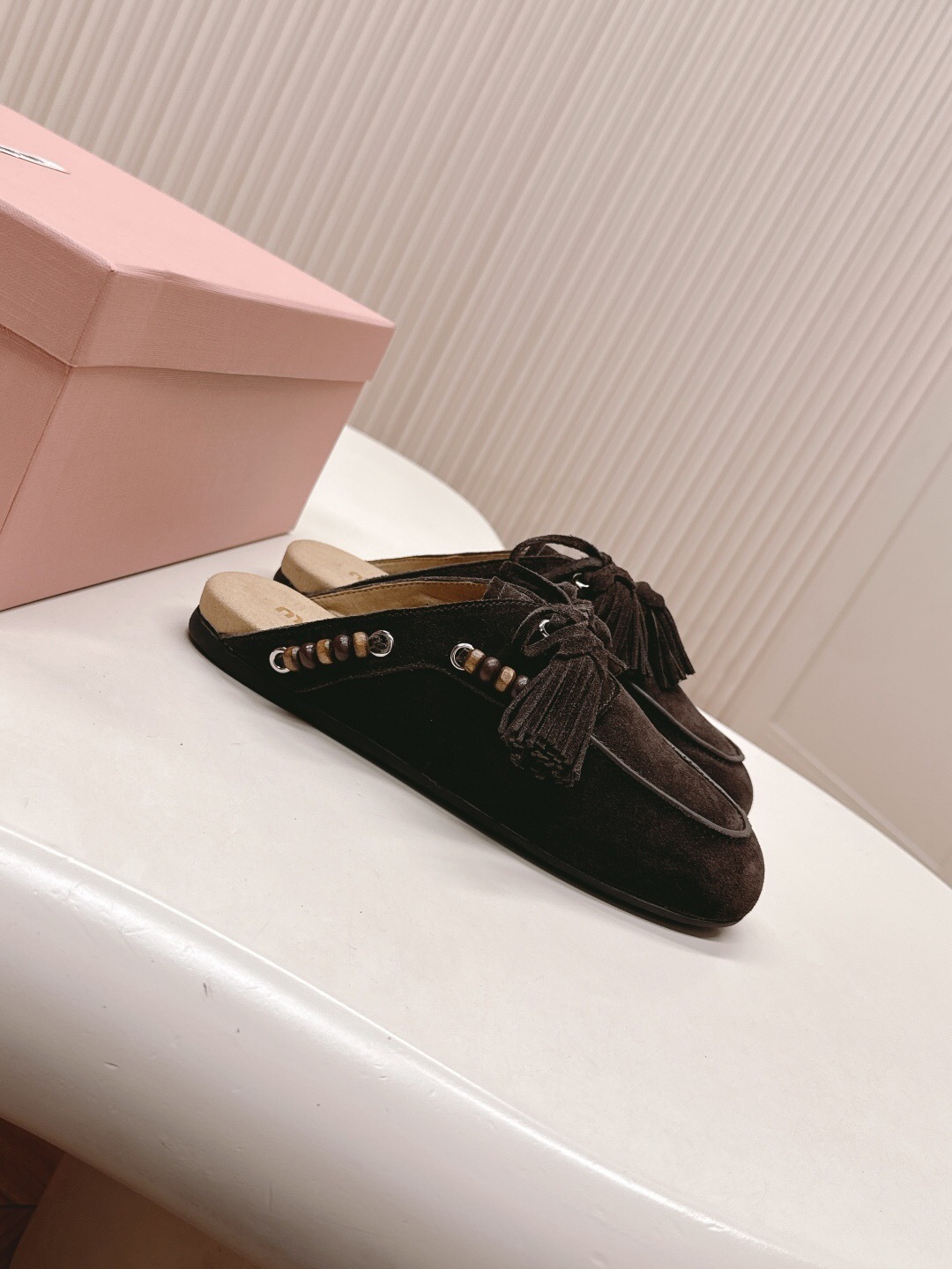 Miu Miu Fall/Winter 2025 Tassel Loafer Mule with Bead Accents - LY00320