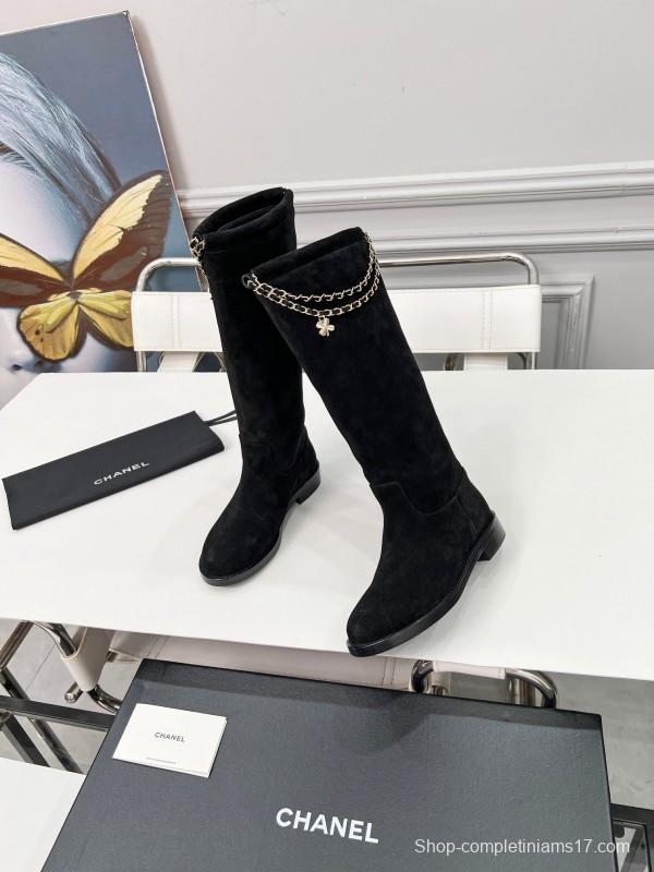 Chanel 2025 SS Quilted Leather Chain CC Logo Flat Ankle Boots - LY00510