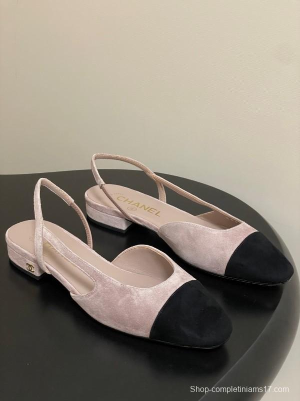 Chanel Sling-back Two-tone Suede Slingback Sandals Flat/Block Heel - KFY00280