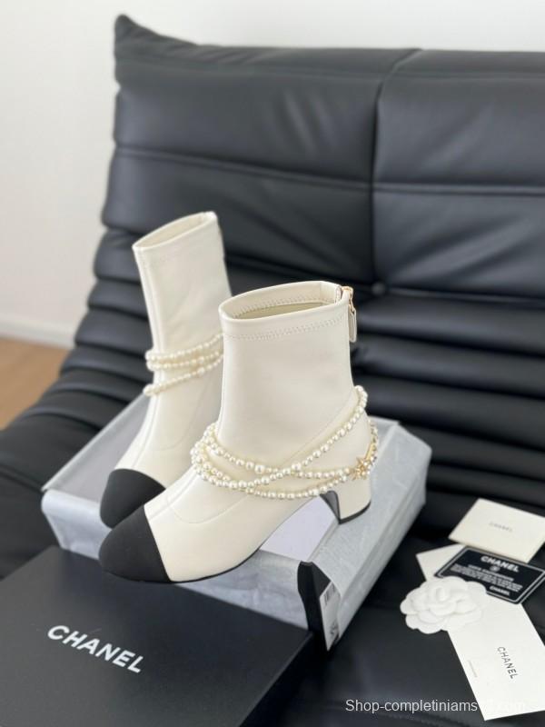 Chanel 2025/SS Haute Couture Pearl Collection Mary Jane Ankle Boots - LY00360