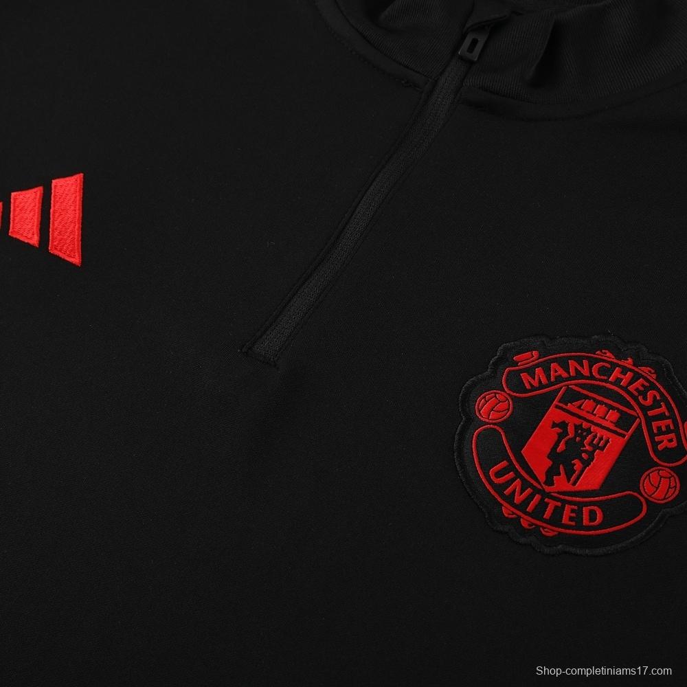 25/26 Manchester United Black Half Zipper Jacket+Long Pants