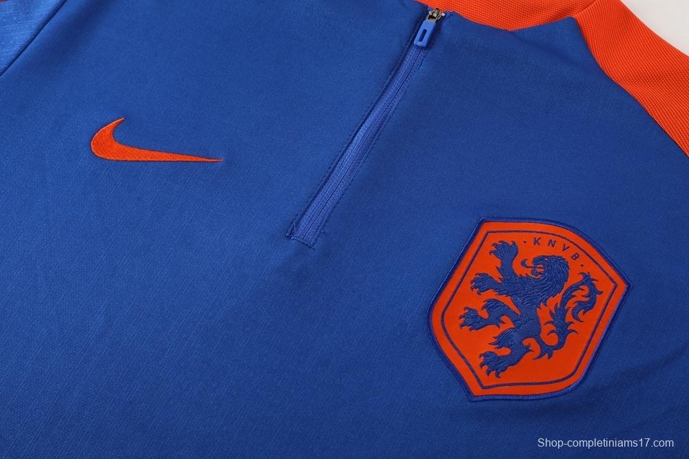 2025 Netherlands Blue Half Zipper Jacket+Long Pants