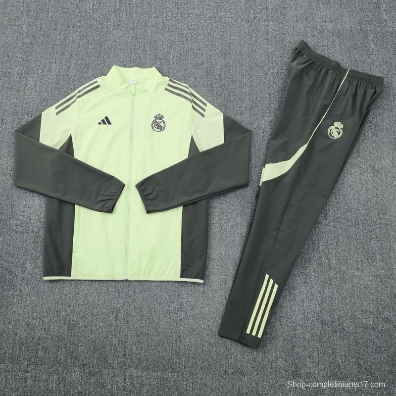 25/26 Real Madrid Light Green Half Zipper Jacket+Long Pants S-3XL