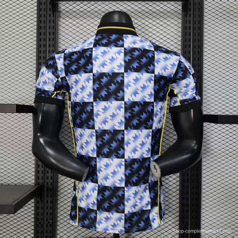 25/26 Player Version  Manchester United Blue and Black with Checkerboard Houndstooth Pattern Jersey