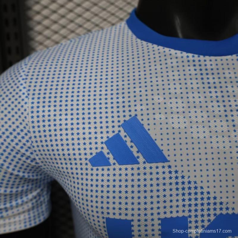 2025 Player Version  USA  Away White with Blue Halftone Gradient Pattern World Cup Commemorative Jersey