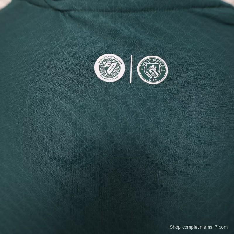 25/26 Player Version  Manchester City Third Dark Green with Geometric Triangle Pattern Jersey