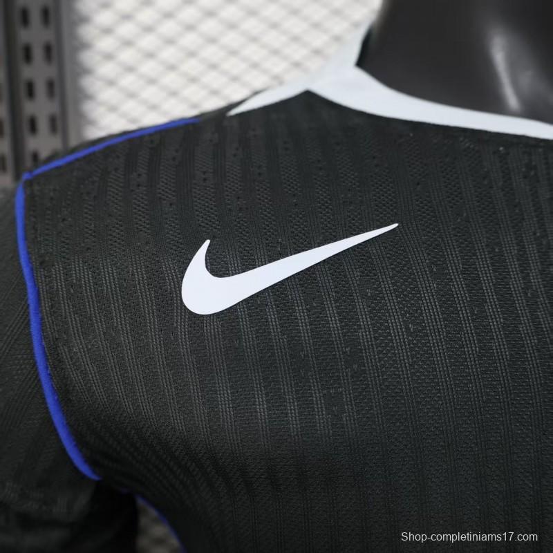 25/26 Player Version  Chelsea Away Dark Gray with Vertical Stripe Texture and Blue Piping Jersey