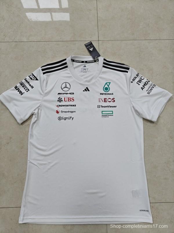 2026 Mercedes-AMG Petronas F1 Team White with Black Shoulder Stripes Shirt