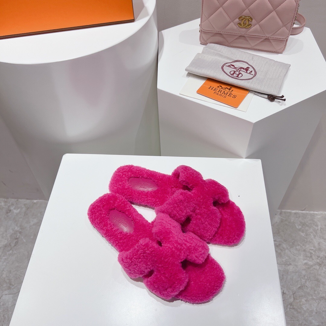 H Teddy Wool H Slippers Flat Sole Winter Edition - LY00240
