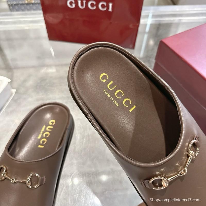Gucci Camel Suede GG Embossed Horsebit Mule Sandals - LY00240