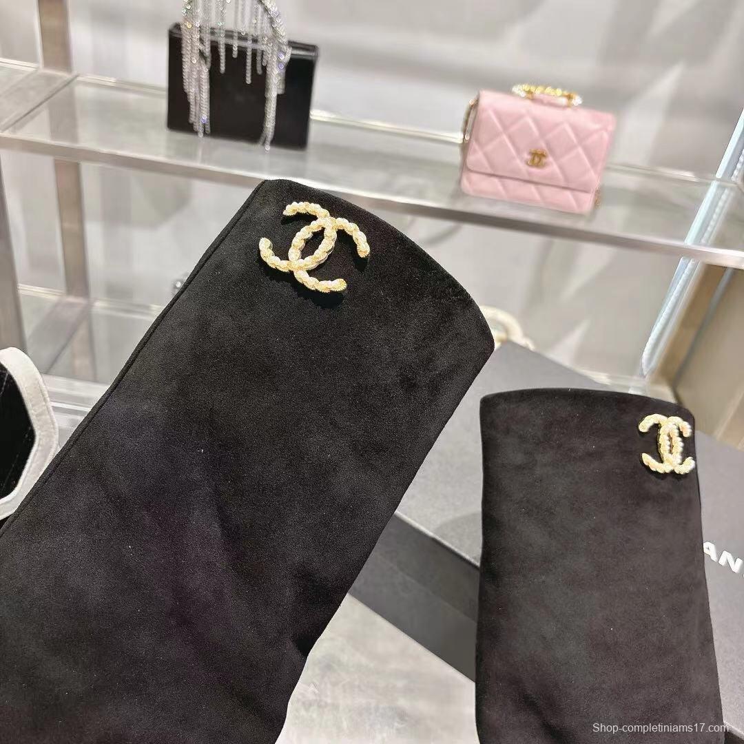 Chanel 2025/SS Small Fragrance Autumn Winter Runway Turned-Cuff Block Heel Straight Leg Boots - LY00510