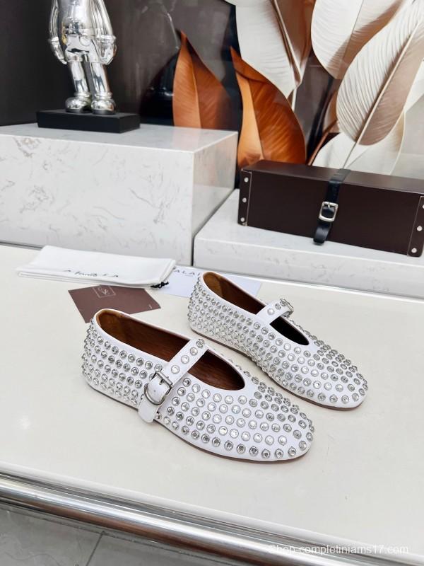 Alaia 2025/SS Crystal Embellished Ballet Dance Shoes with Arch Support and 0.8CM Inner Height - LY00340