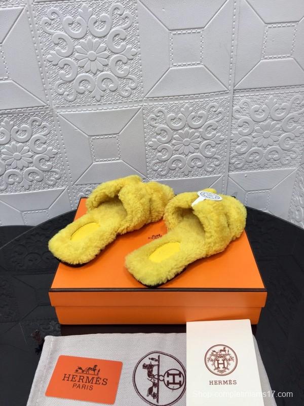 H Teddie Wool H Slippers Flat Sole Fur Slides - LY00240