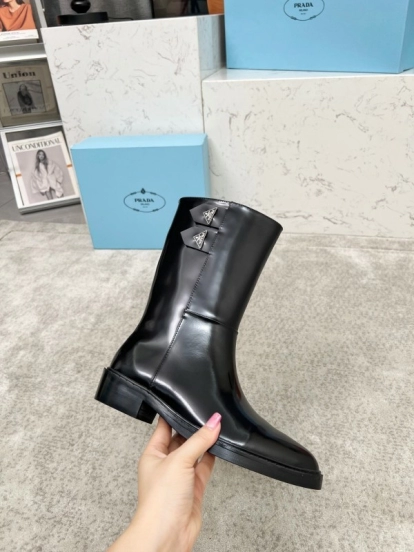 Prada Classic Triangle Logo Pointed Toe Boots - LY00350