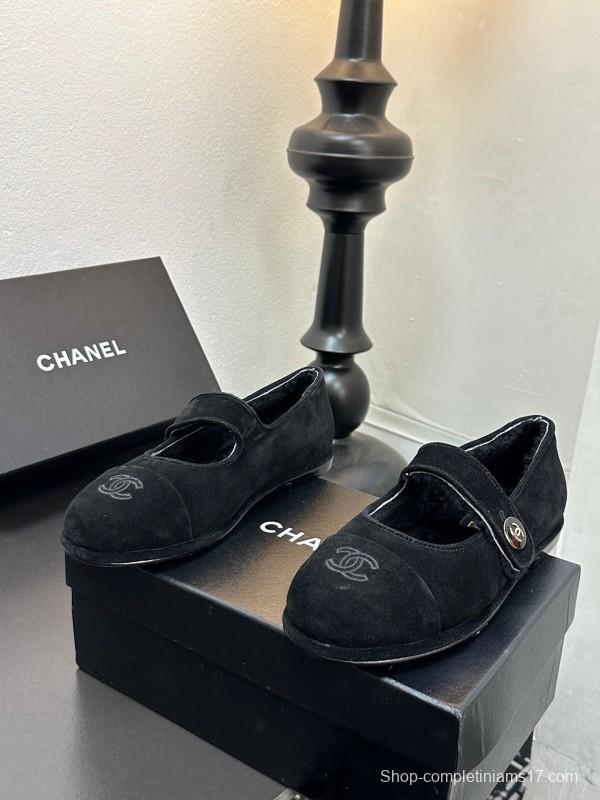 Chanel 2025 SS New French Mary Jane Flat Shoes with Fur - KFY00300