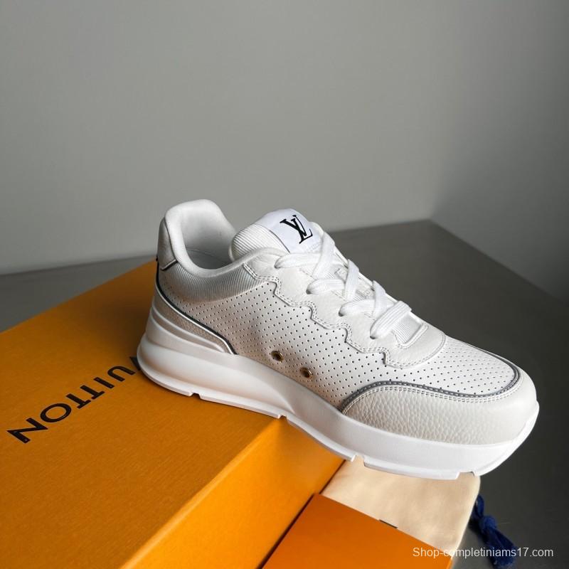 Lv Classic Leather Round Toe Lace-Up Low Top Casual Shoes - YC