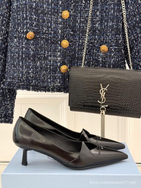 Prada 2025 SS Catwalk Pointed Toe Kitten Heel Single Shoes - KFY00310