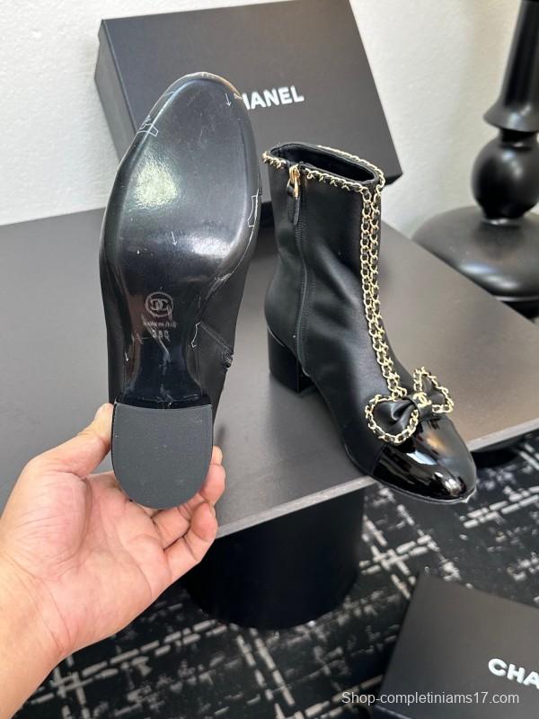 Chanel 2025/SS Chain Bow Chunky Heel Ankle Boots - LY00370