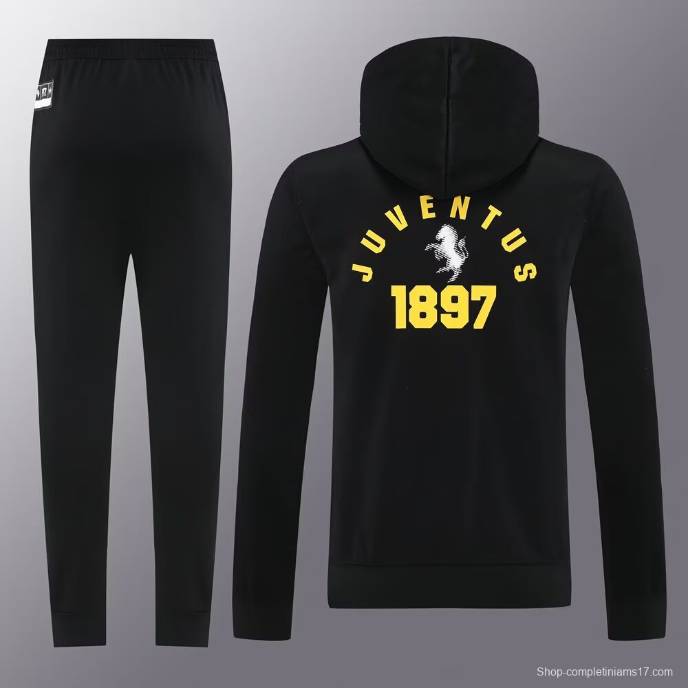 25/26 Juventus Black Sweatshirt Full Zipper Jacket+Long Pants