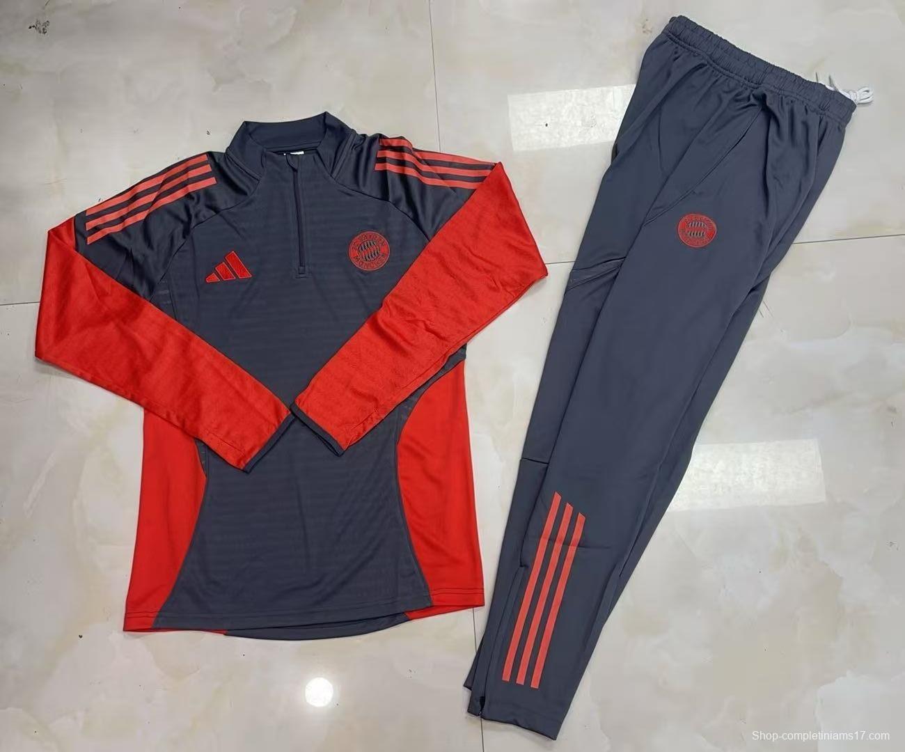 25/26 Bayern Munich Grey with Red Color Block Half Zipper Jacket Tracksuit +Long Pants