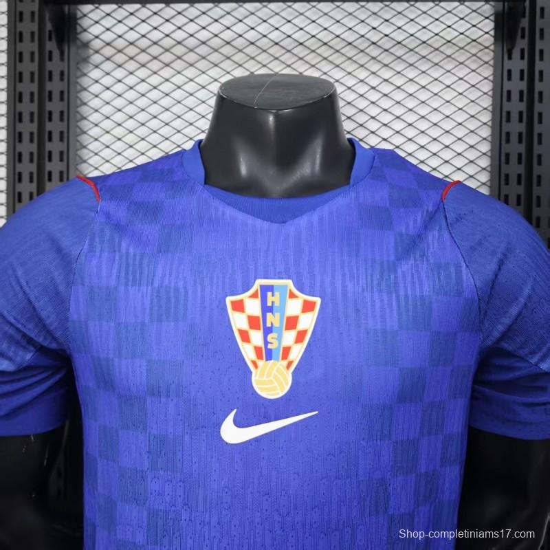 Player Version 2026 Croatia Away Blue with Subtle Checkerboard Pattern Jersey