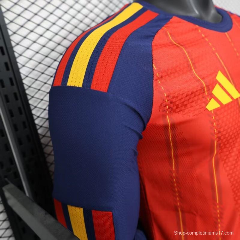 Player Version 2026 Spain Home Long Sleeve Red with Vertical Stripe Pattern Jersey