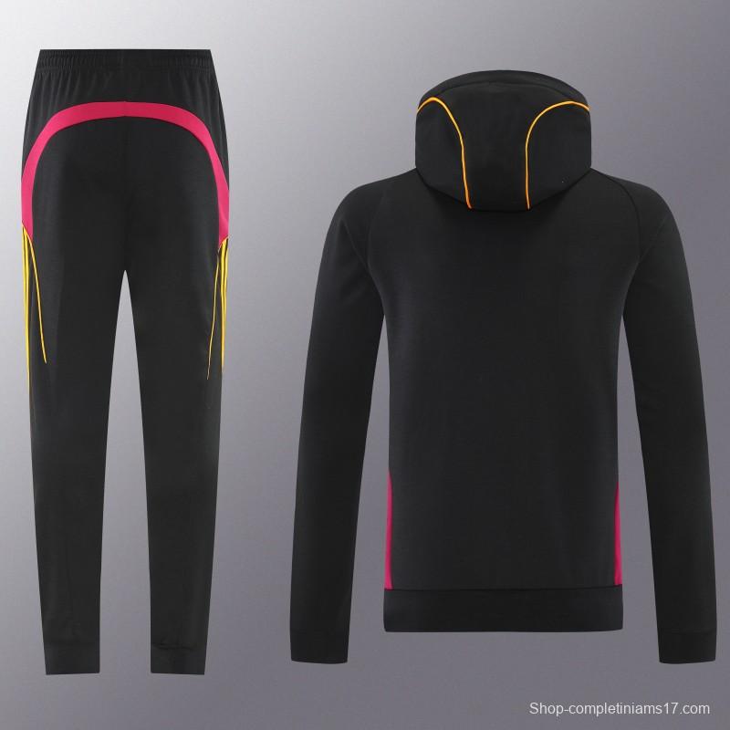 26/27 Roma Black Full Zipper Hooded Jacket Tracksuit + Long Pants