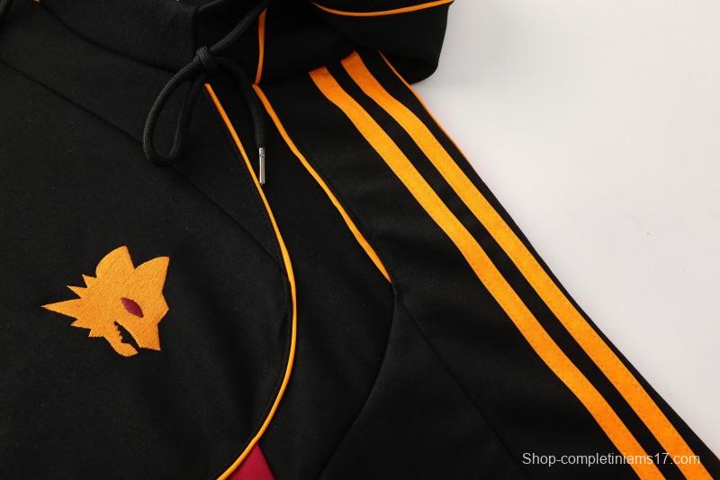 26/27 Roma Black Full Zipper Hooded Jacket Tracksuit + Long Pants