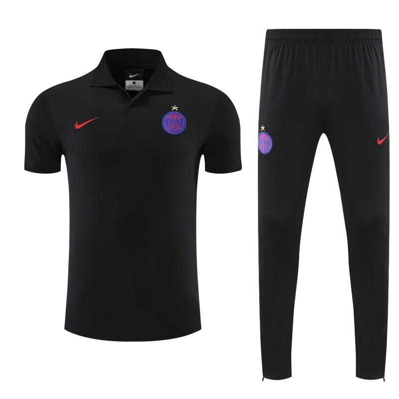 26/27  Paris Black Polo Training Shirt + Long Pants Tracksuit