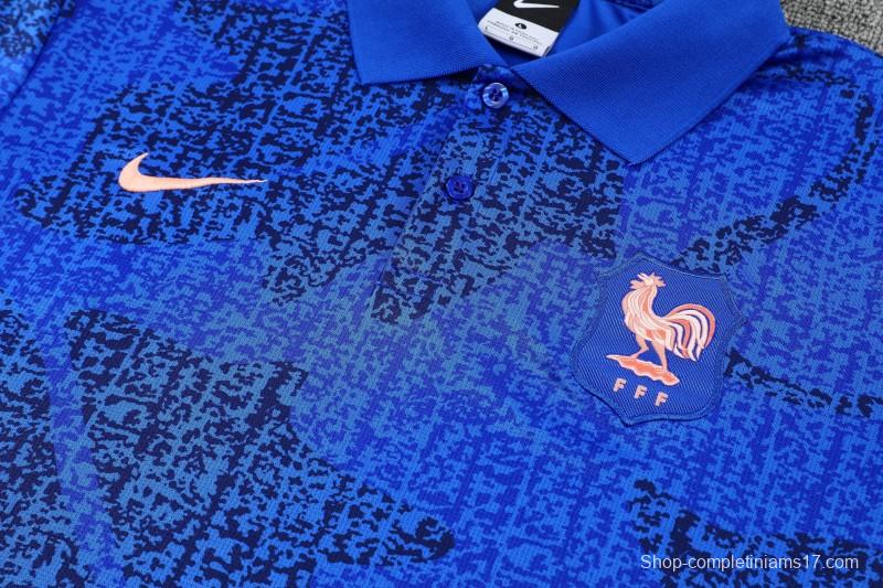 26/27  France  Blue Polo Training Shirt + Long Pants Tracksuit