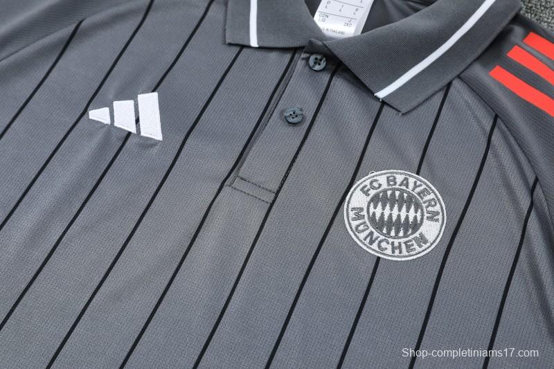 26/27  Bayern Munich Grey Stripes Polo Training Shirt + Long Pants Tracksuit