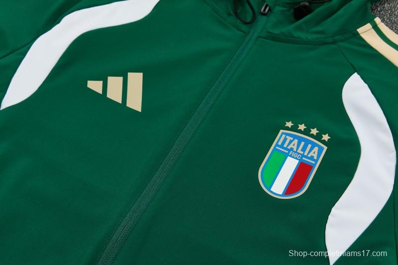 26/27 Italy Green Full Zipper Hooded Jacket Tracksuit + Long Pants