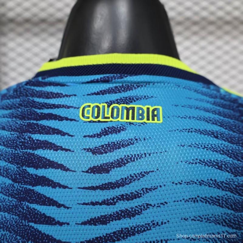 Player Version 2027 Colombia Away Blue with Wave Jacquard Pattern Long Sleeve Jersey