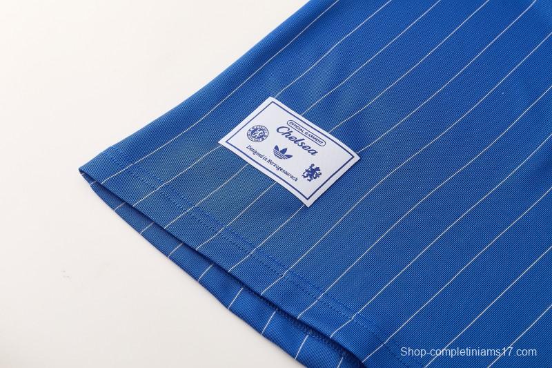 26/27 Chelsea FC  Blue  Stripes Short Sleeve+ White Soccer Shorts