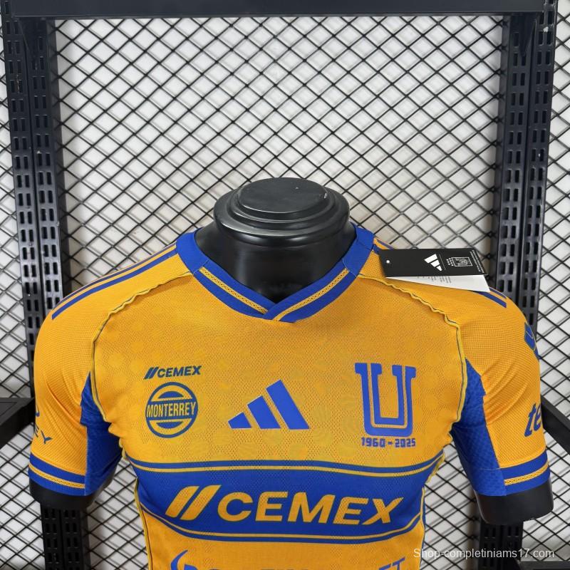 Player Version 25/26 Tigres UANL Gold with Blue Chest Band, 65th Anniversary Badge & Sportiumbet Jersey
