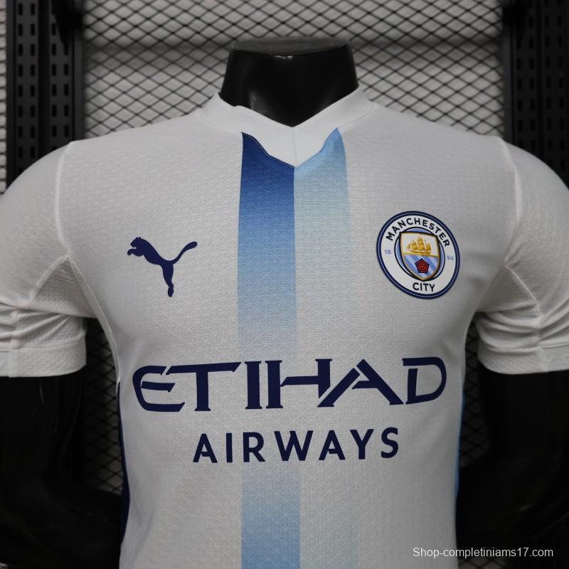 Player Version 26/27 Manchester City White with Blue Stripe Away Jersey